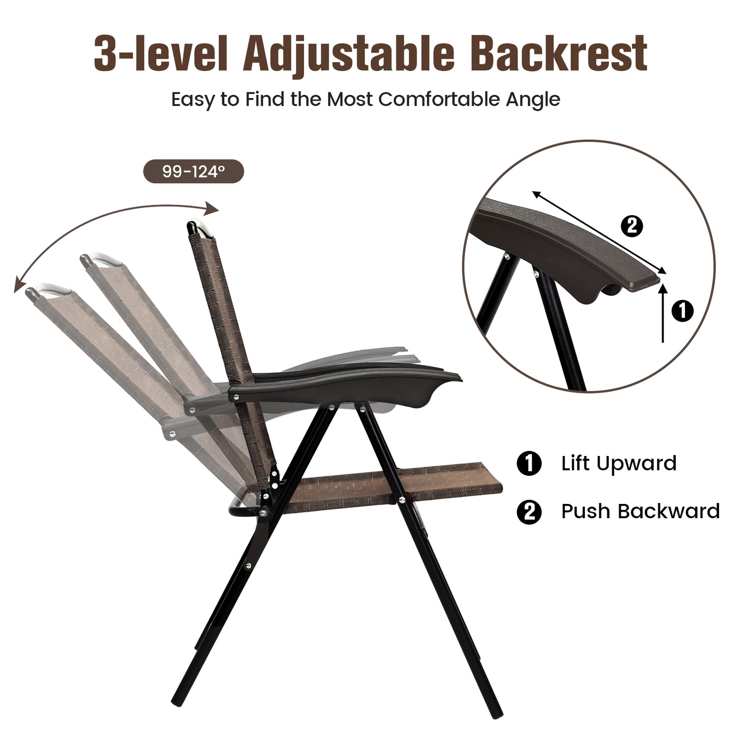 Folding Patio Dining Chairs Set of 4 with Adjustable Backrest