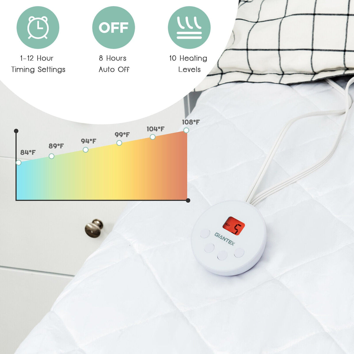 Auto Shut Off Heated Electric Mattress Pad with Dual Controller-Queen Size