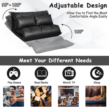 Adjustable Floor Sofa Bed with Pillows - Foldable PU Leather
