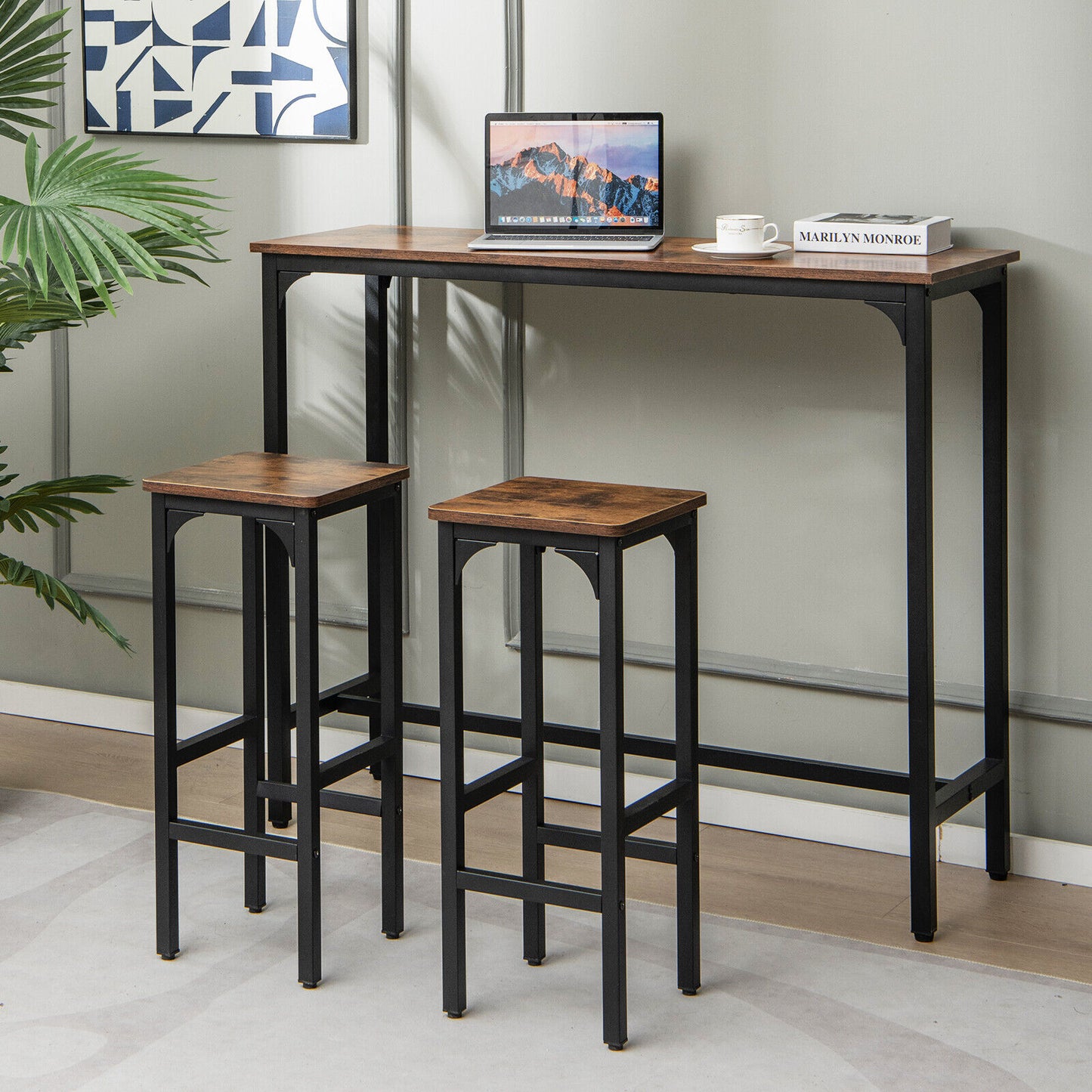 28-Inch Industrial Bar Stools Set of 2 with Footrest