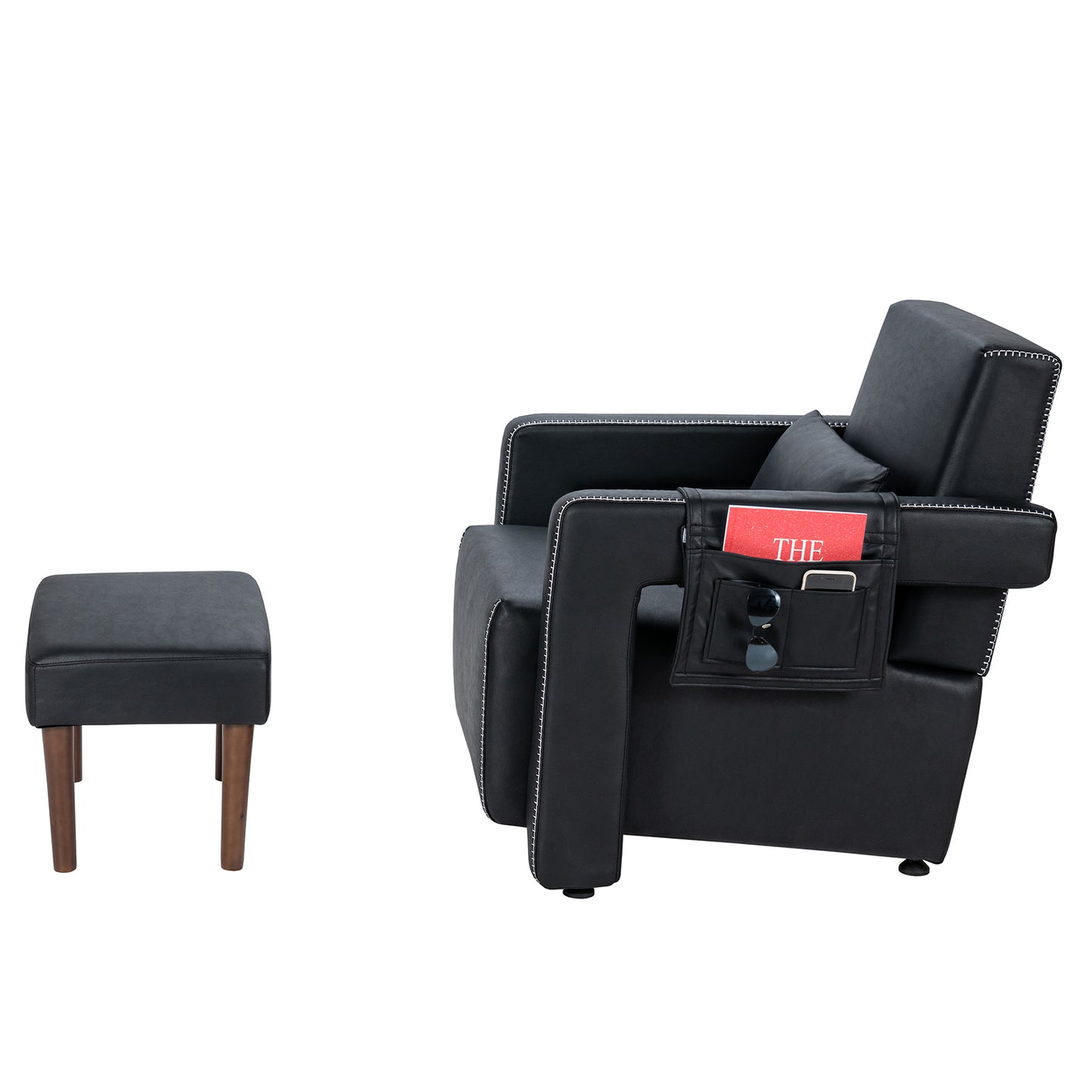 Berber Fleece Accent Chair with Ottoman and Waist Pillow