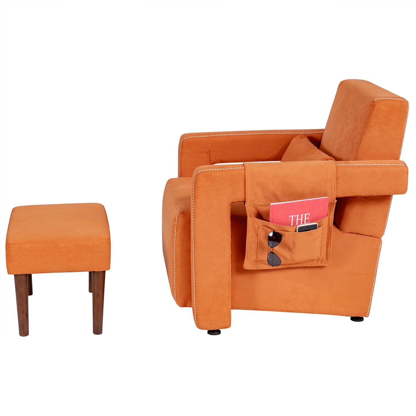 Berber Fleece Accent Chair with Ottoman and Waist Pillow