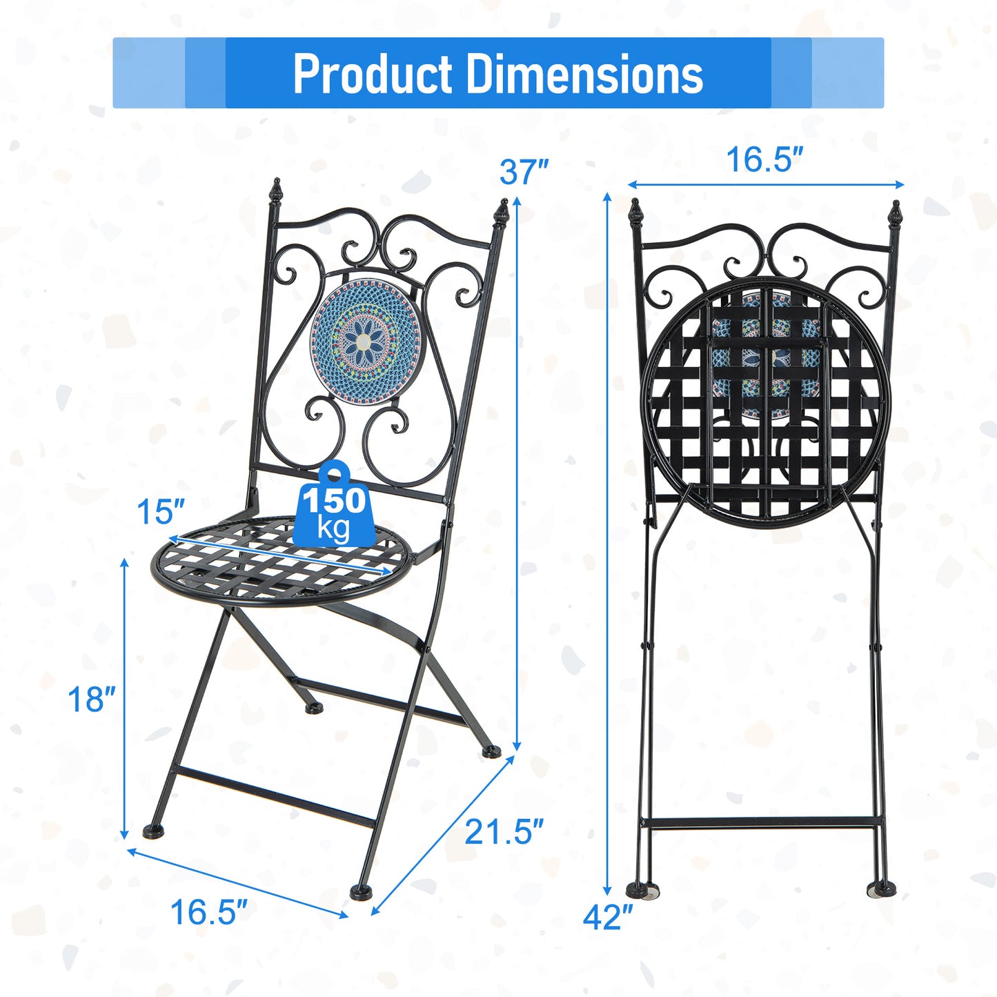 Mosaic Folding Patio Dining Chairs Set of 2 - Metal Frame