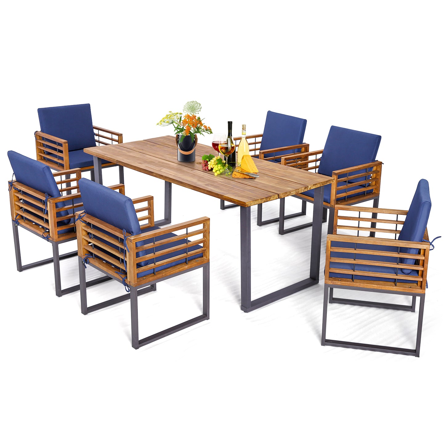 Acacia Wood Patio Dining Chairs Set of 6 with Cushions
