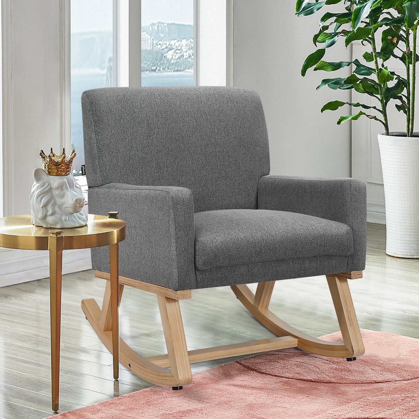 Upholstered Rocking Chair with Solid Wood Base