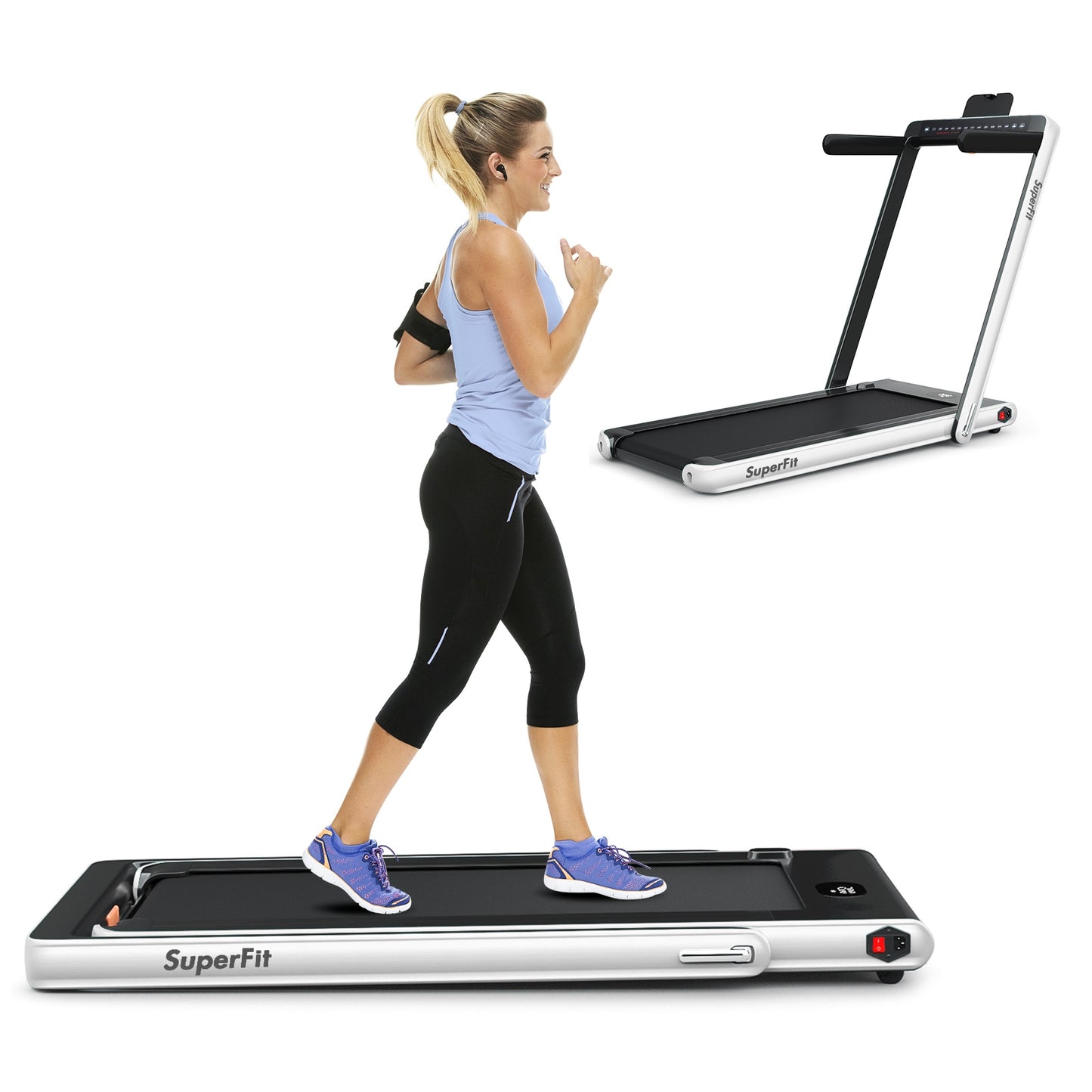 2-in-1 Folding Treadmill with Dual Display and Remote Control