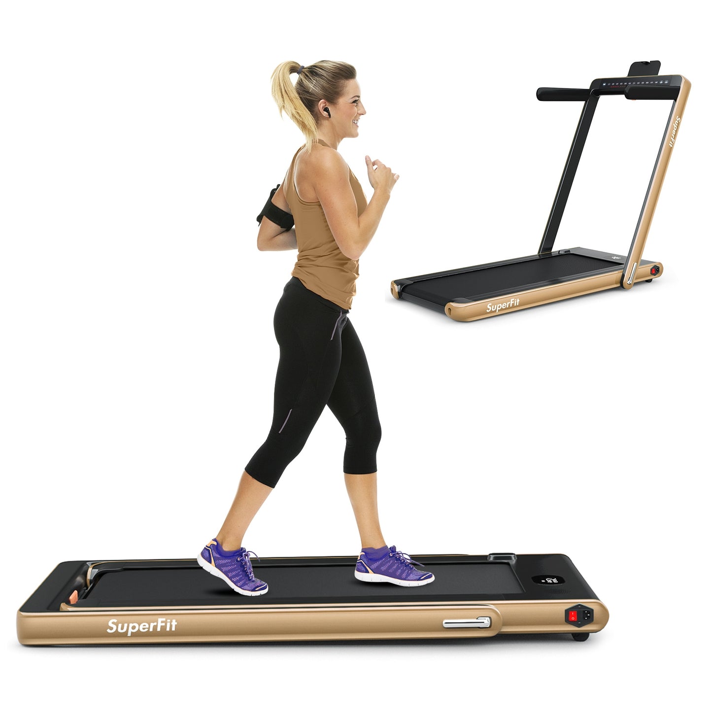 2-in-1 Folding Treadmill with Dual Display and Remote Control
