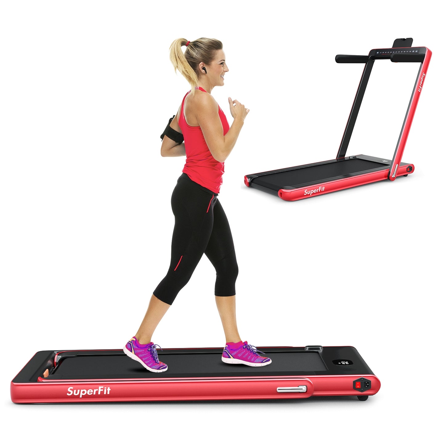 2-in-1 Folding Treadmill with Dual Display and Remote Control