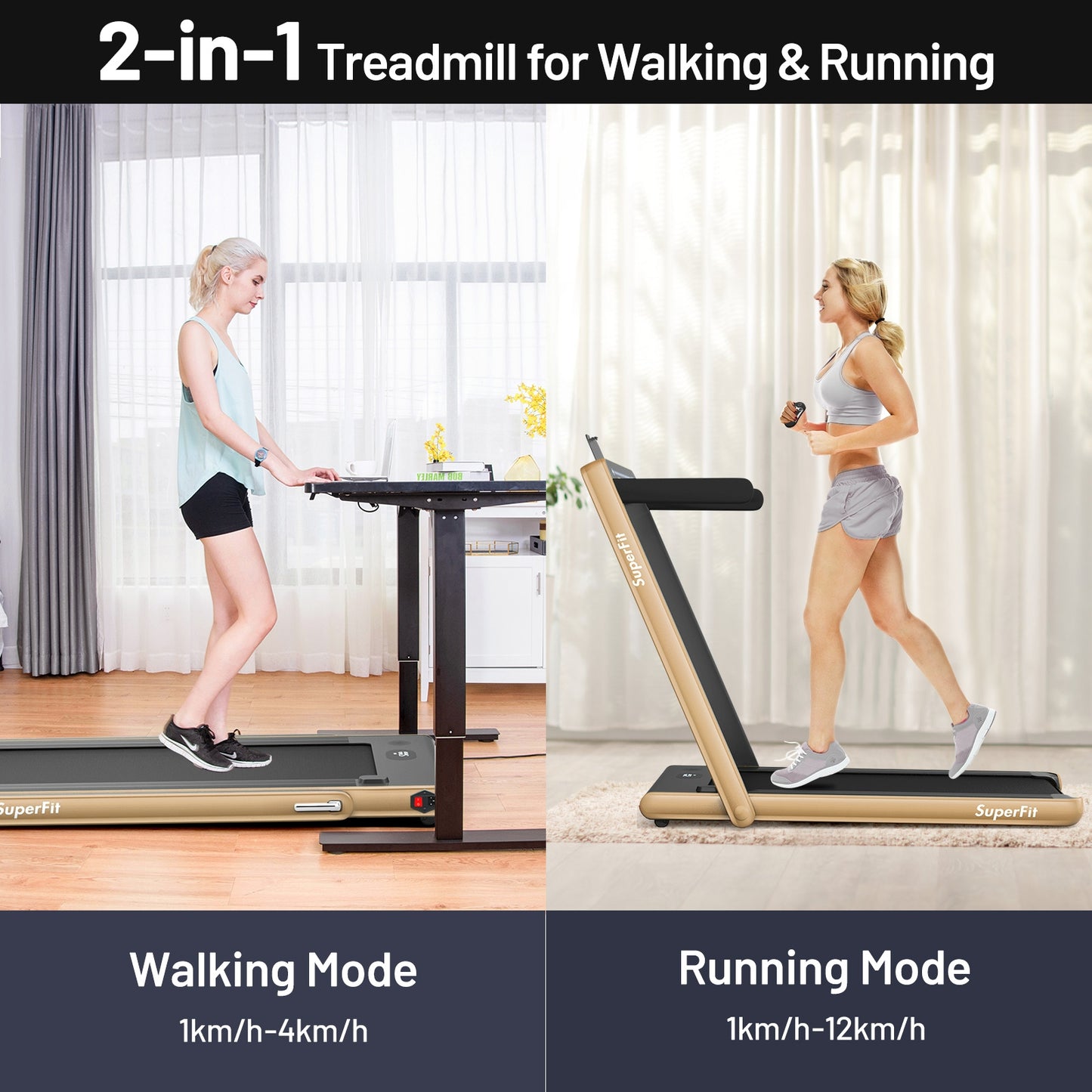 2-in-1 Folding Treadmill with Dual Display and Remote Control