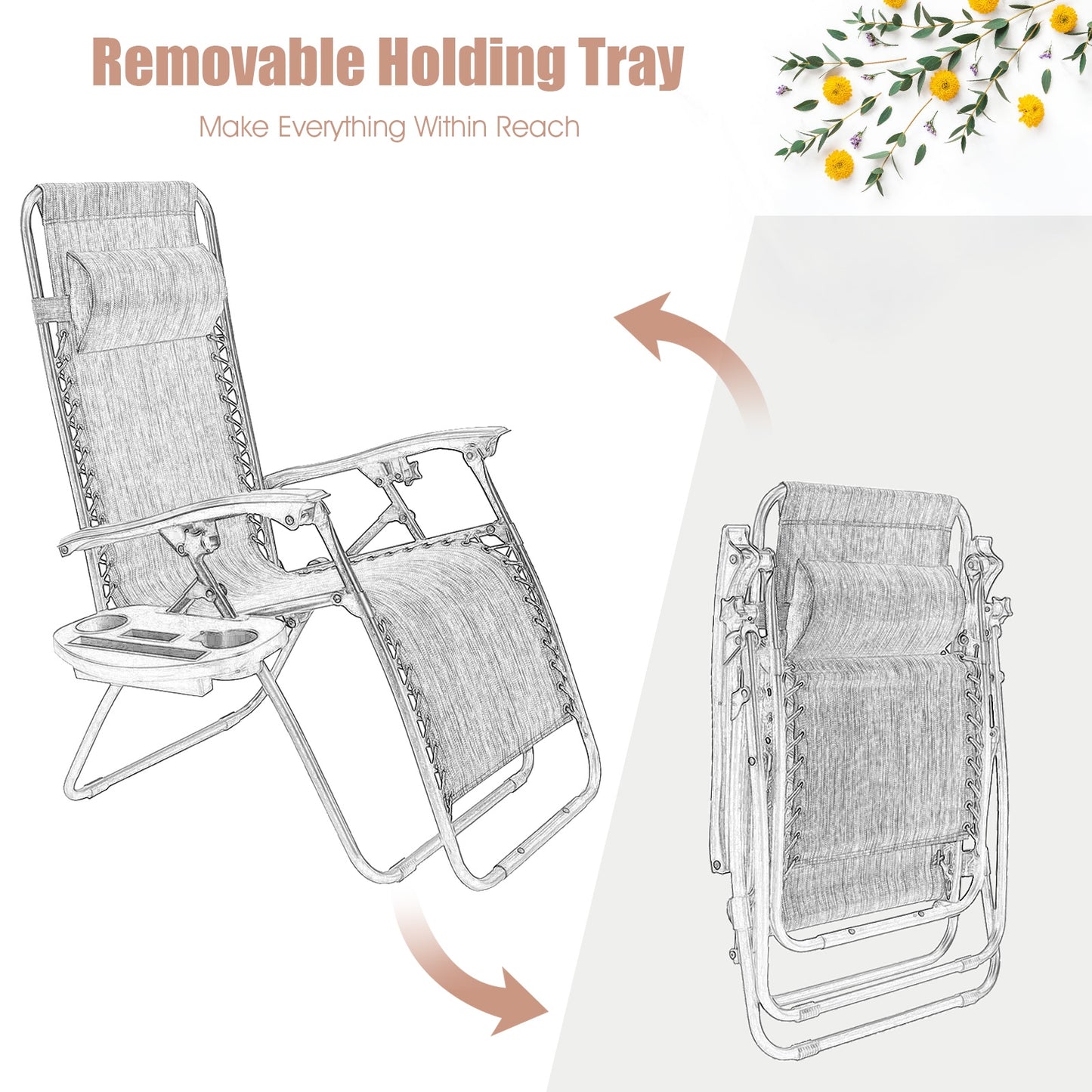 Zero Gravity Folding Lounge Chair Set of 2 with Pillow