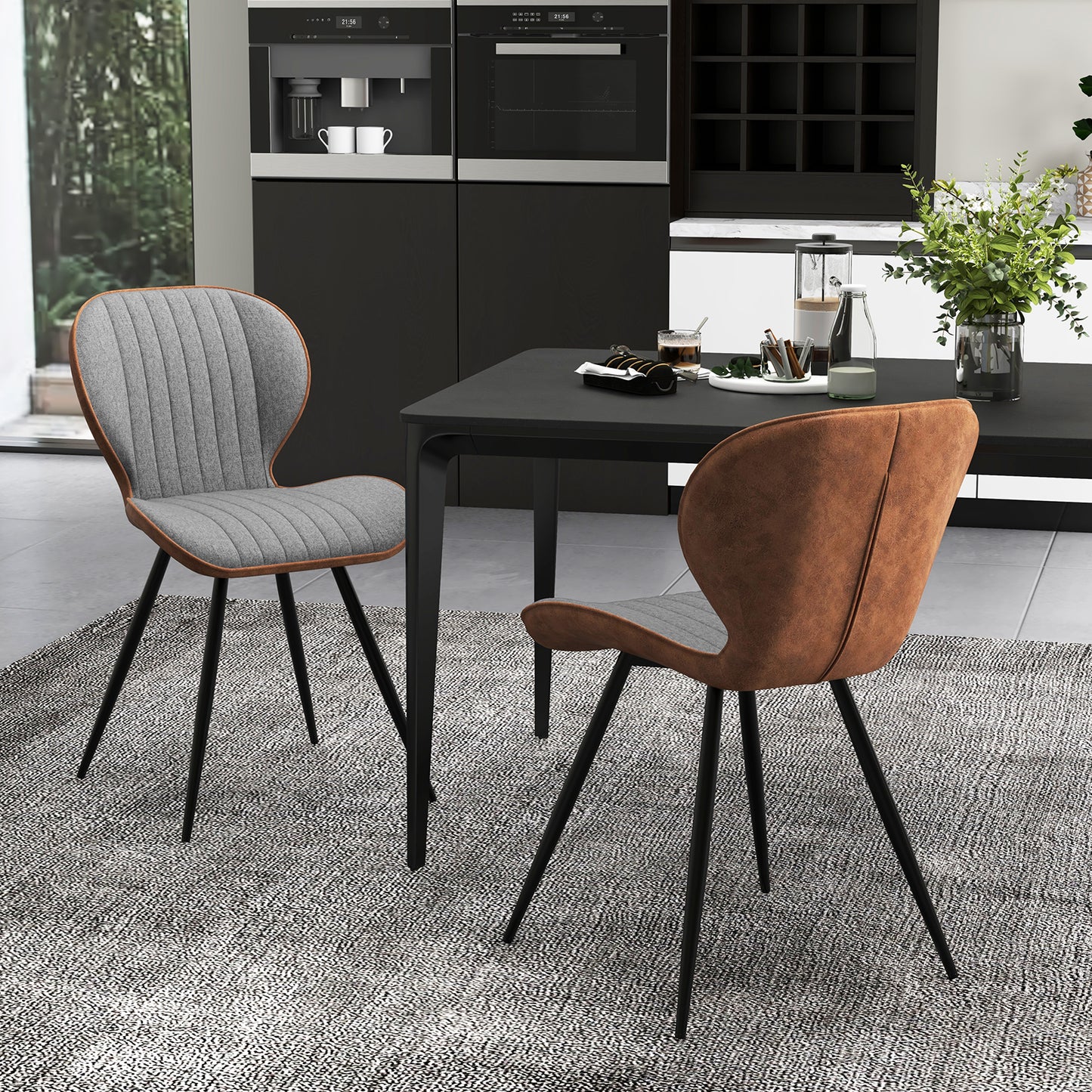 Armless Dining Chairs Set of 2 with Curved Backrest Gray
