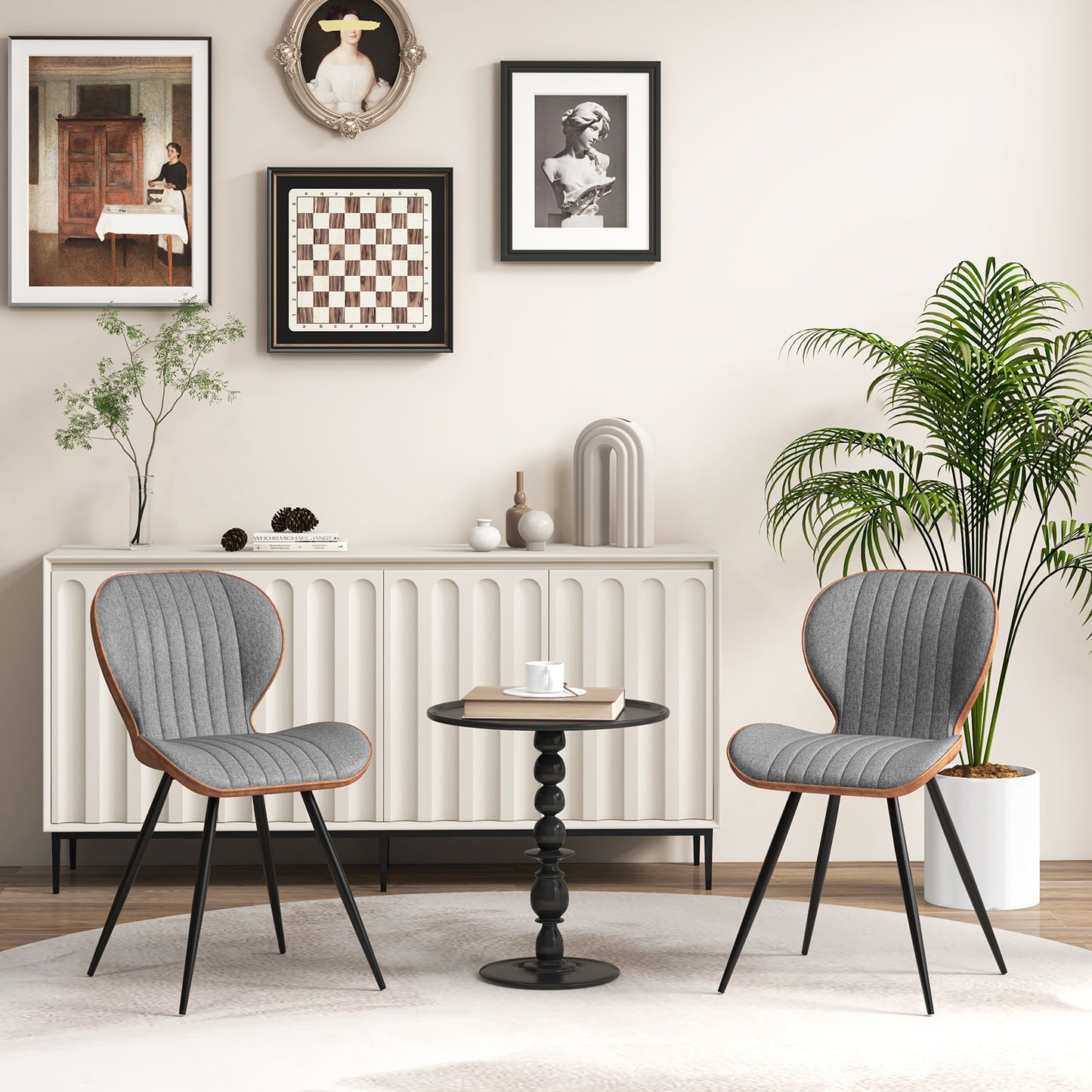 Armless Dining Chairs Set of 2 with Curved Backrest Gray