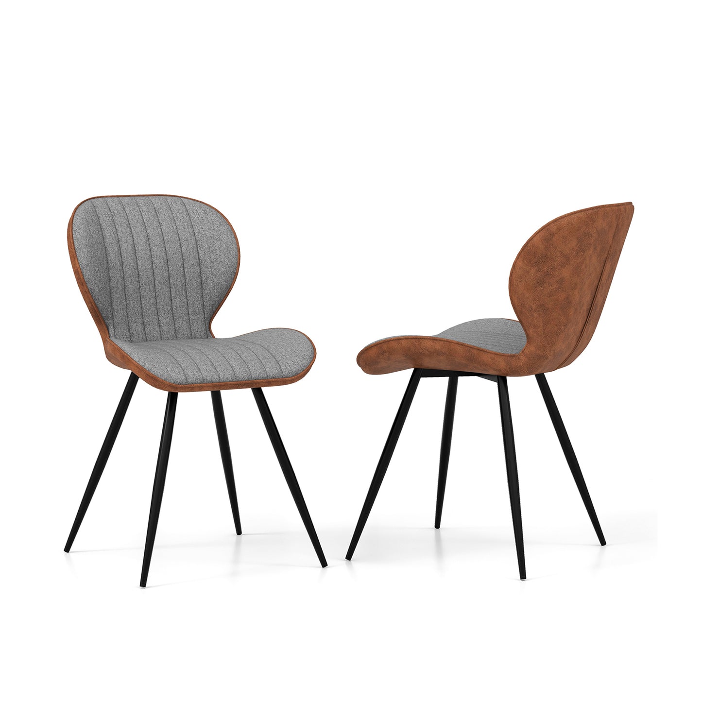 Armless Dining Chairs Set of 2 with Curved Backrest Gray