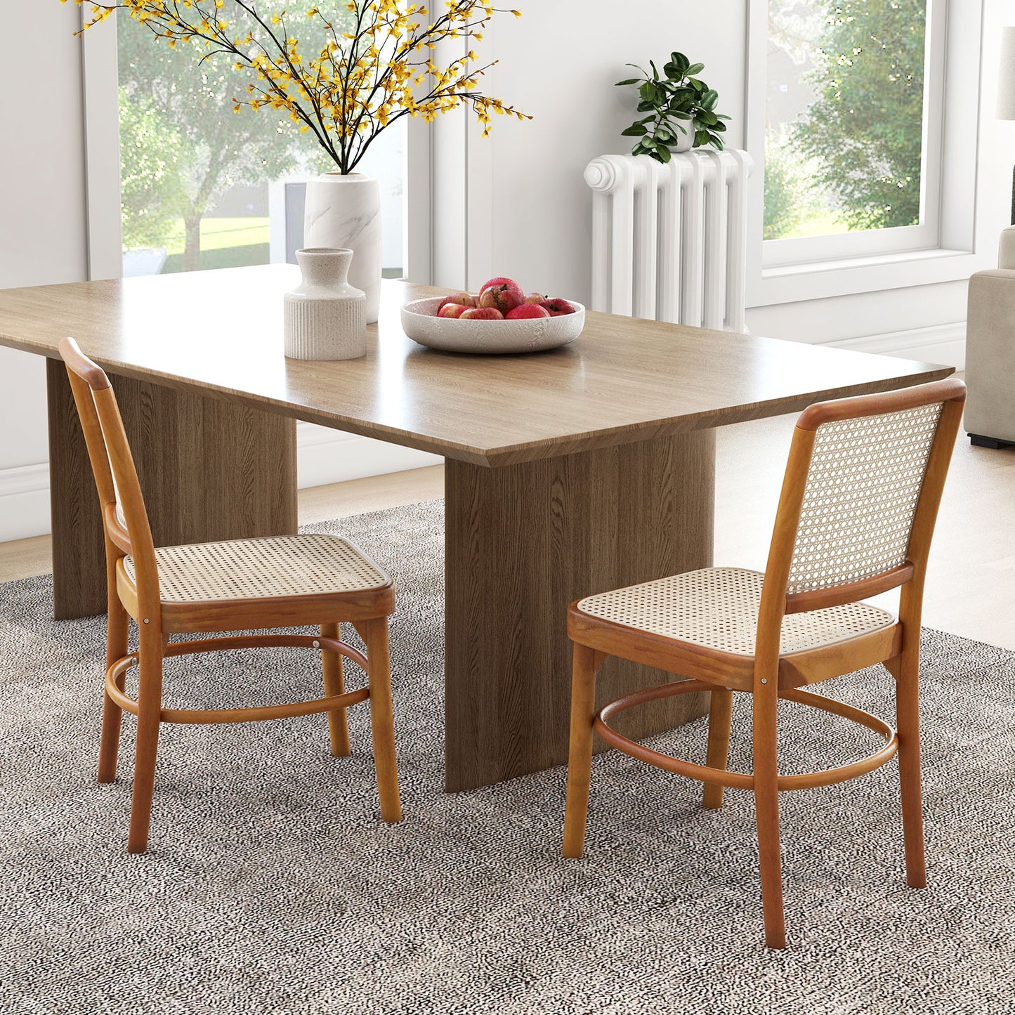 Rattan Dining Chairs Set of 2 with Teak Wood Frame