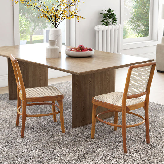 Rattan Dining Chairs Set of 2 with Teak Wood Frame