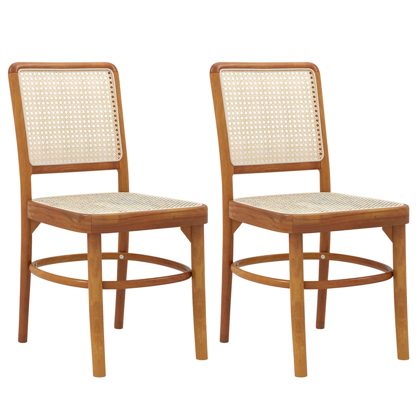 Rattan Dining Chairs Set of 2 with Teak Wood Frame