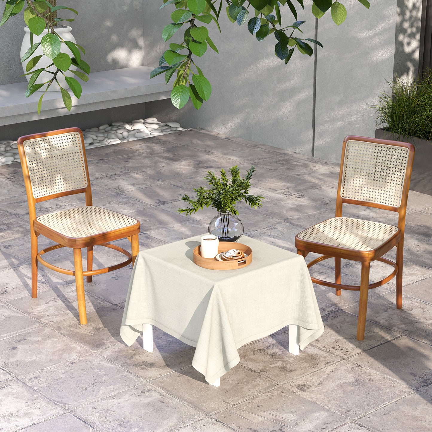 Rattan Dining Chairs Set of 2 with Teak Wood Frame