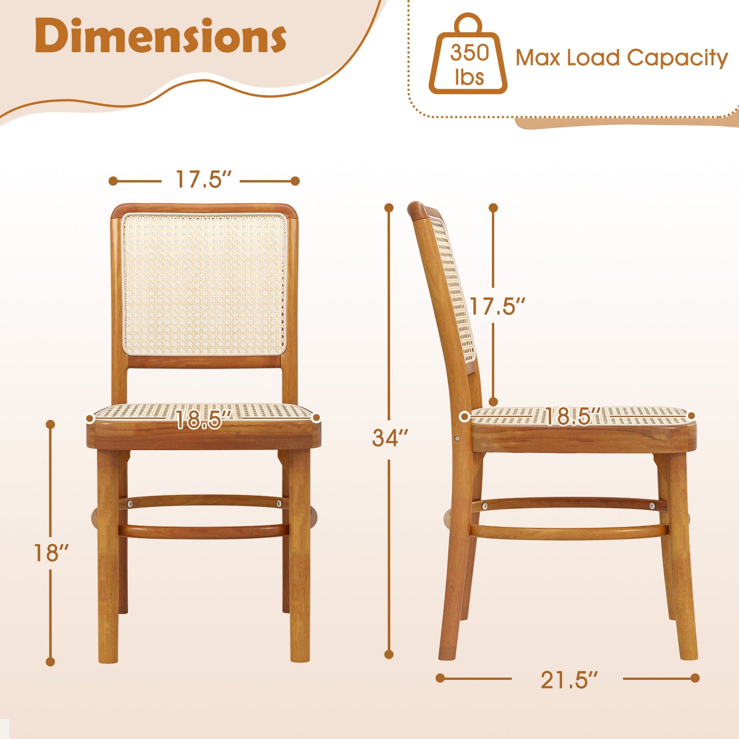 Rattan Dining Chairs Set of 2 with Teak Wood Frame
