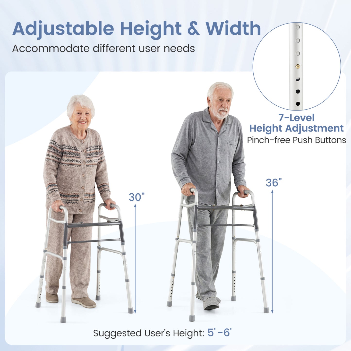 Folding Walker with 7-Level Adjustable Height