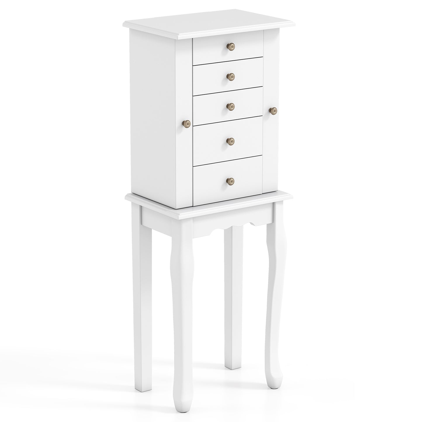 Standing Jewelry Armoire Cabinet with Mirror and 5 Drawers