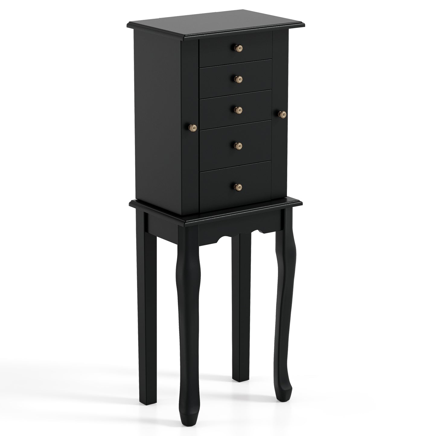 Standing Jewelry Armoire Cabinet with Mirror and 5 Drawers