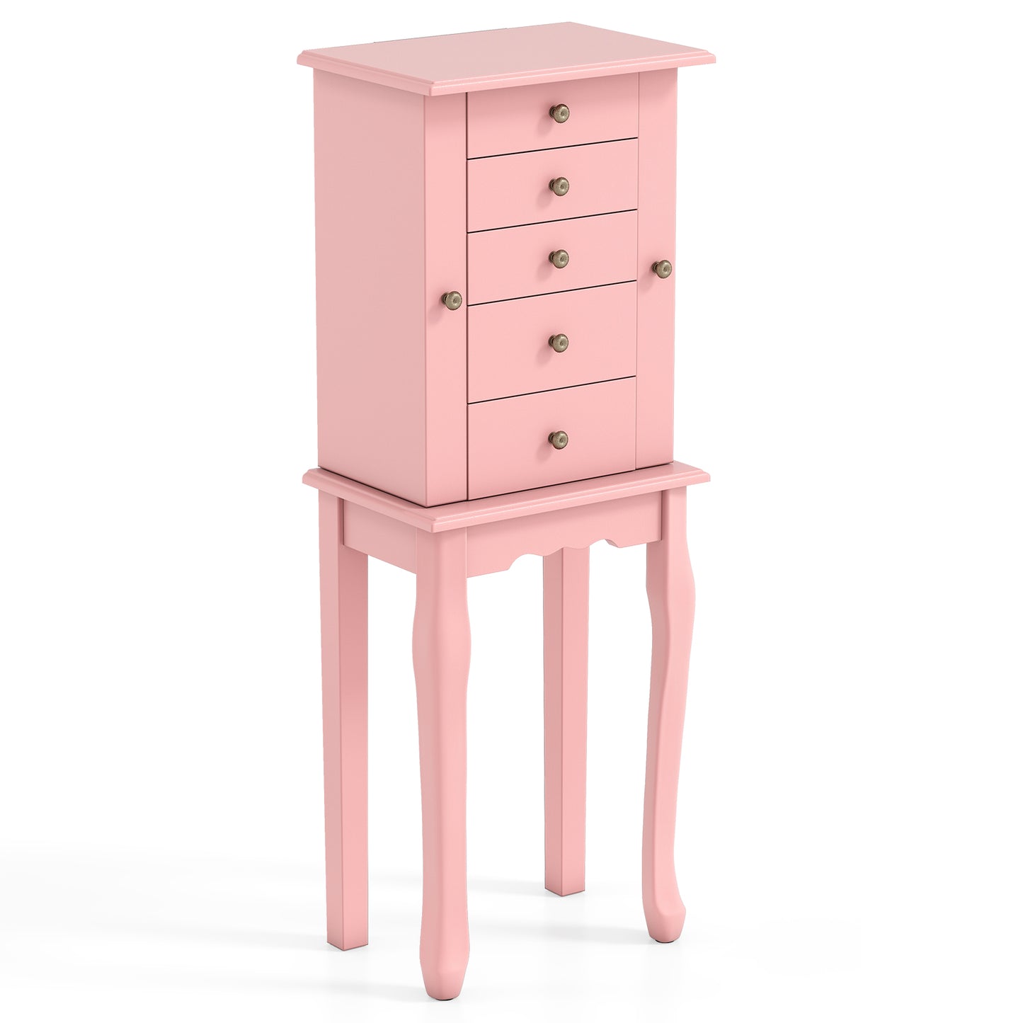 Standing Jewelry Armoire Cabinet with Mirror and 5 Drawers