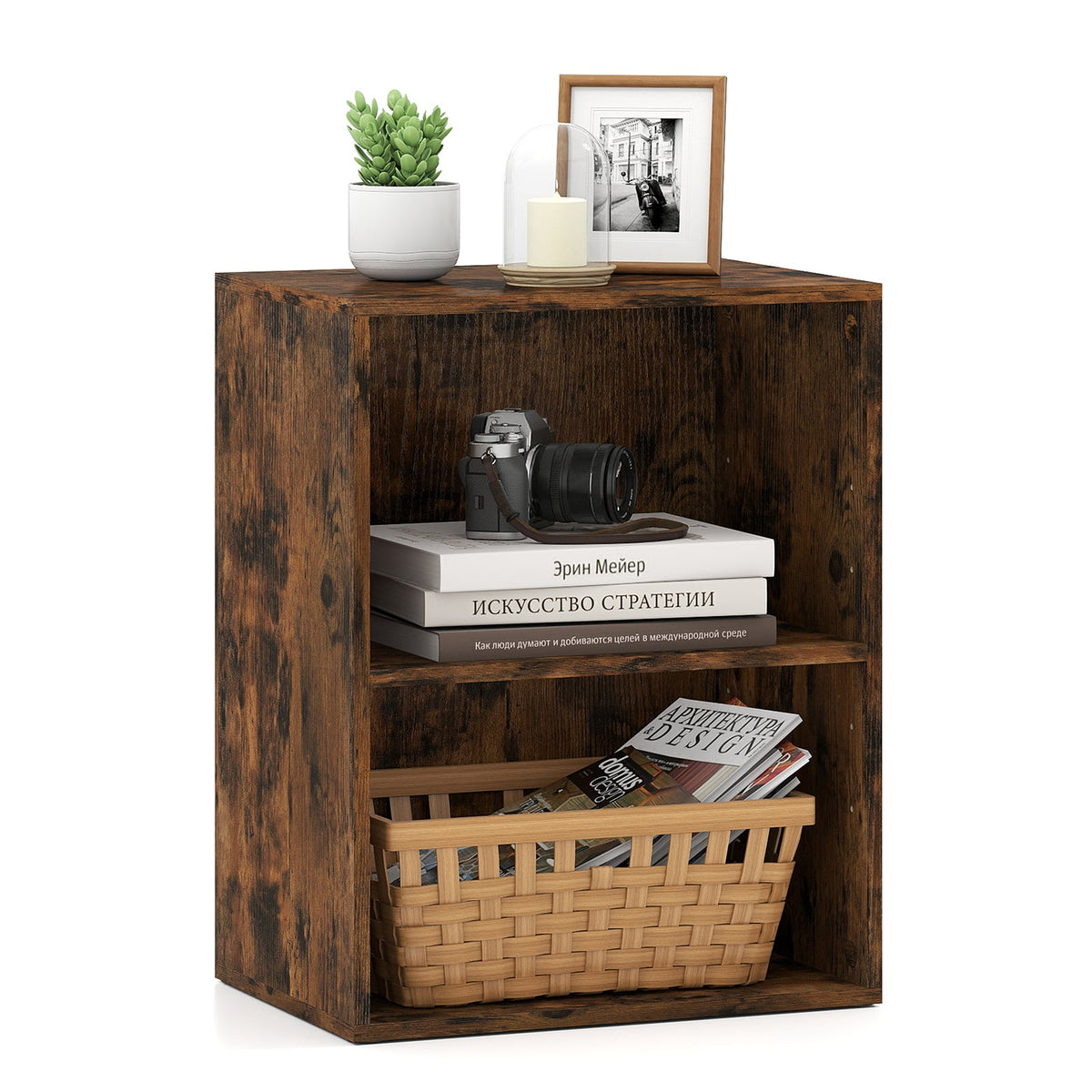2-Cube Bookcase Set of 2 Floor Standing Open Bookshelf w/ 5-Position Adjustable Shelf