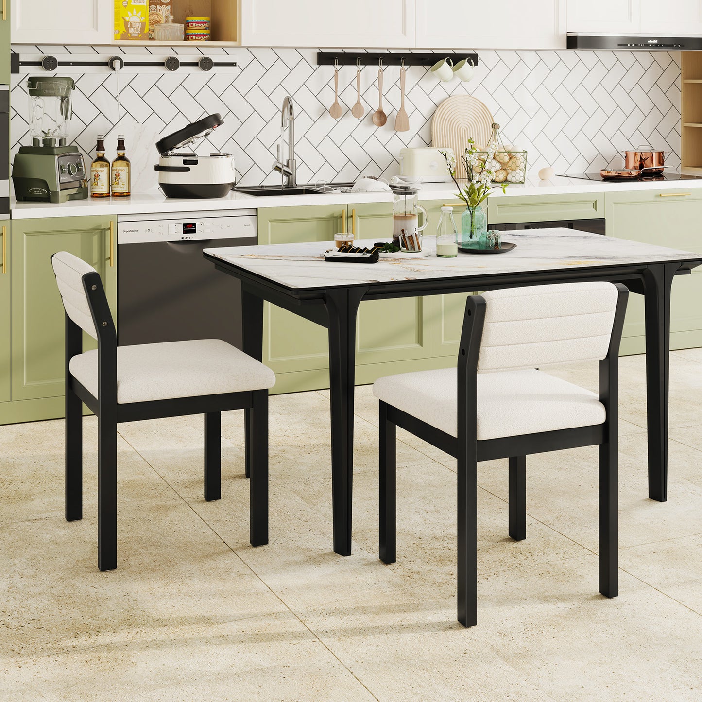 Sherpa Upholstered Dining Chairs Set of 2 with Wood Frame