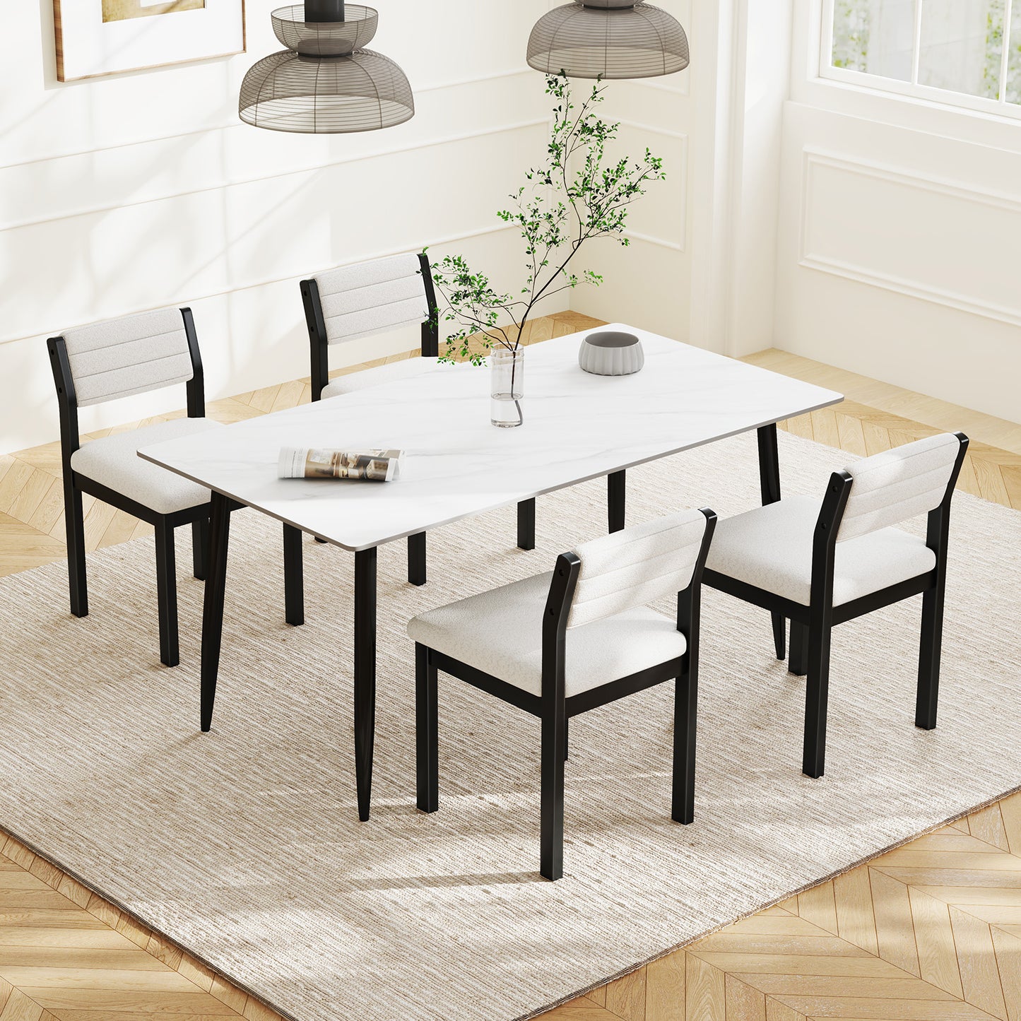 Sherpa Upholstered Dining Chairs Set of 2 with Wood Frame