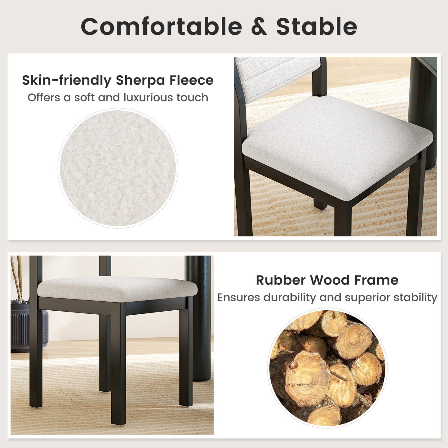 Sherpa Upholstered Dining Chairs Set of 2 with Wood Frame