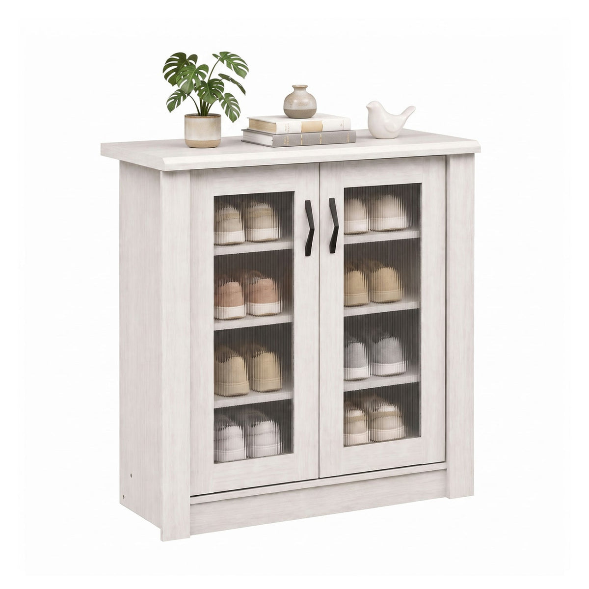 2-Door Shoe Cabinet with Removable Shelves - White