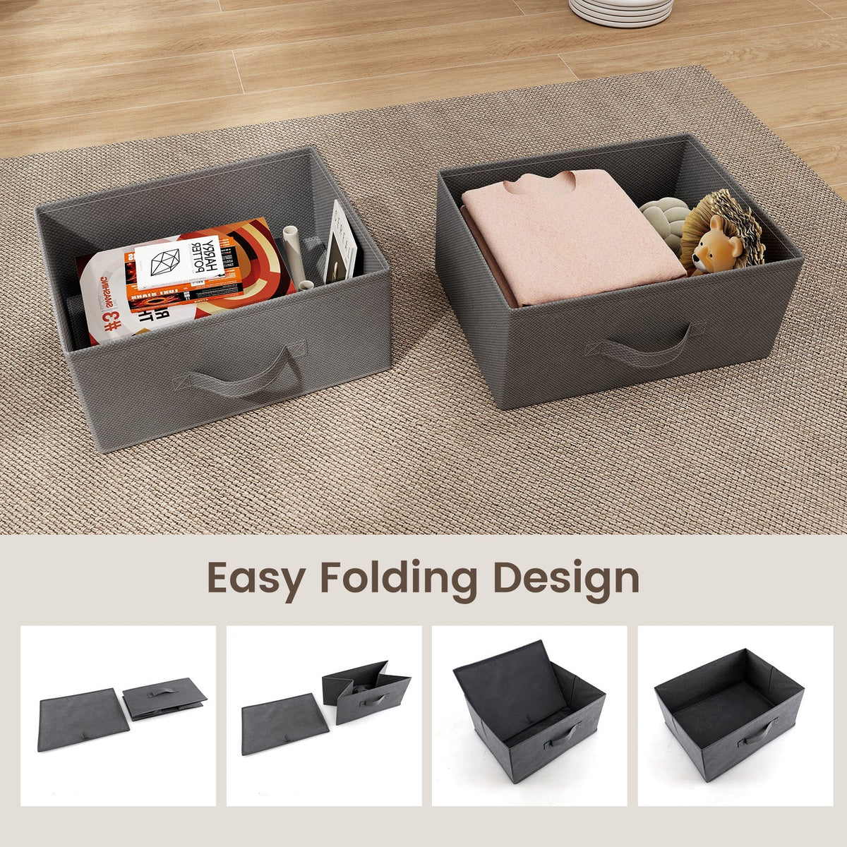 2-Drawer Nightstand with Removable Fabric Bins and Pull Handles