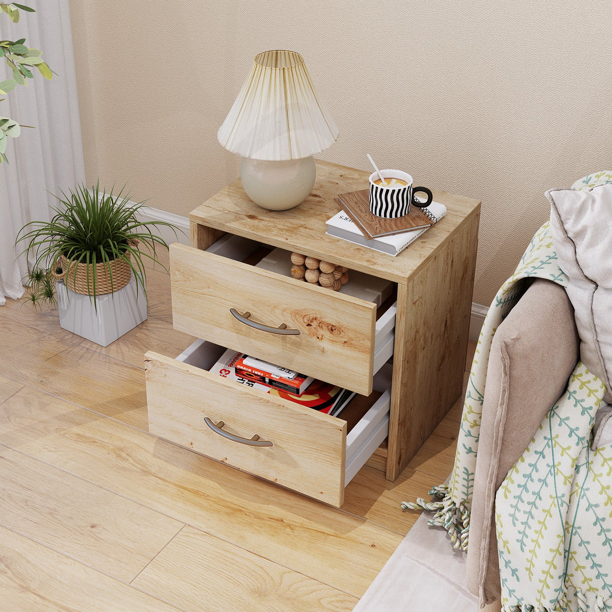2 Drawer Nightstand with Storage for Living Room