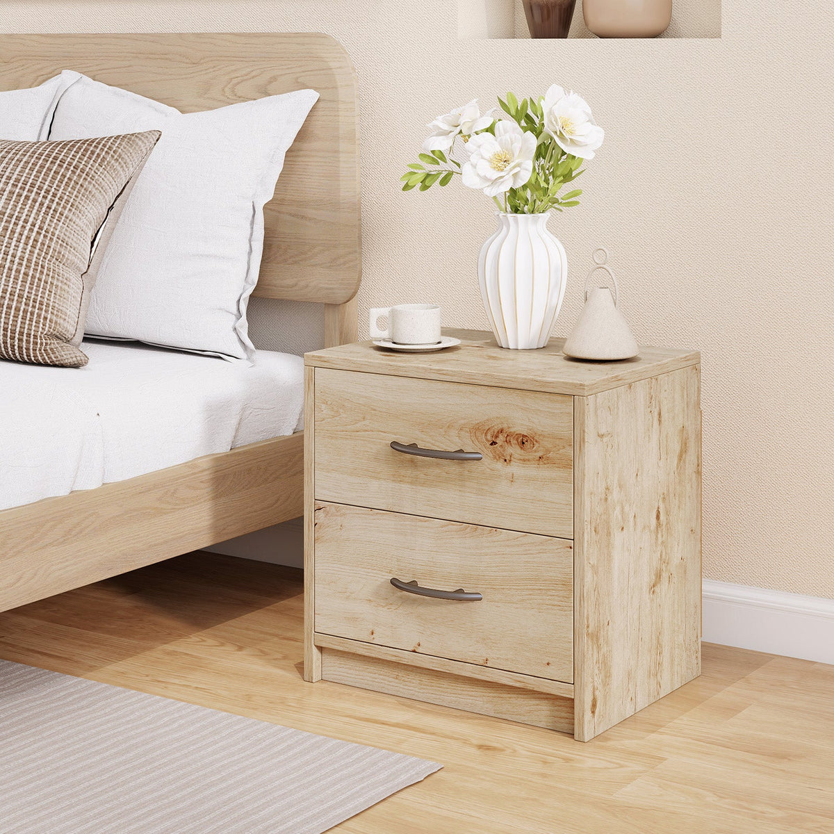 2 Drawer Nightstand with Storage for Living Room
