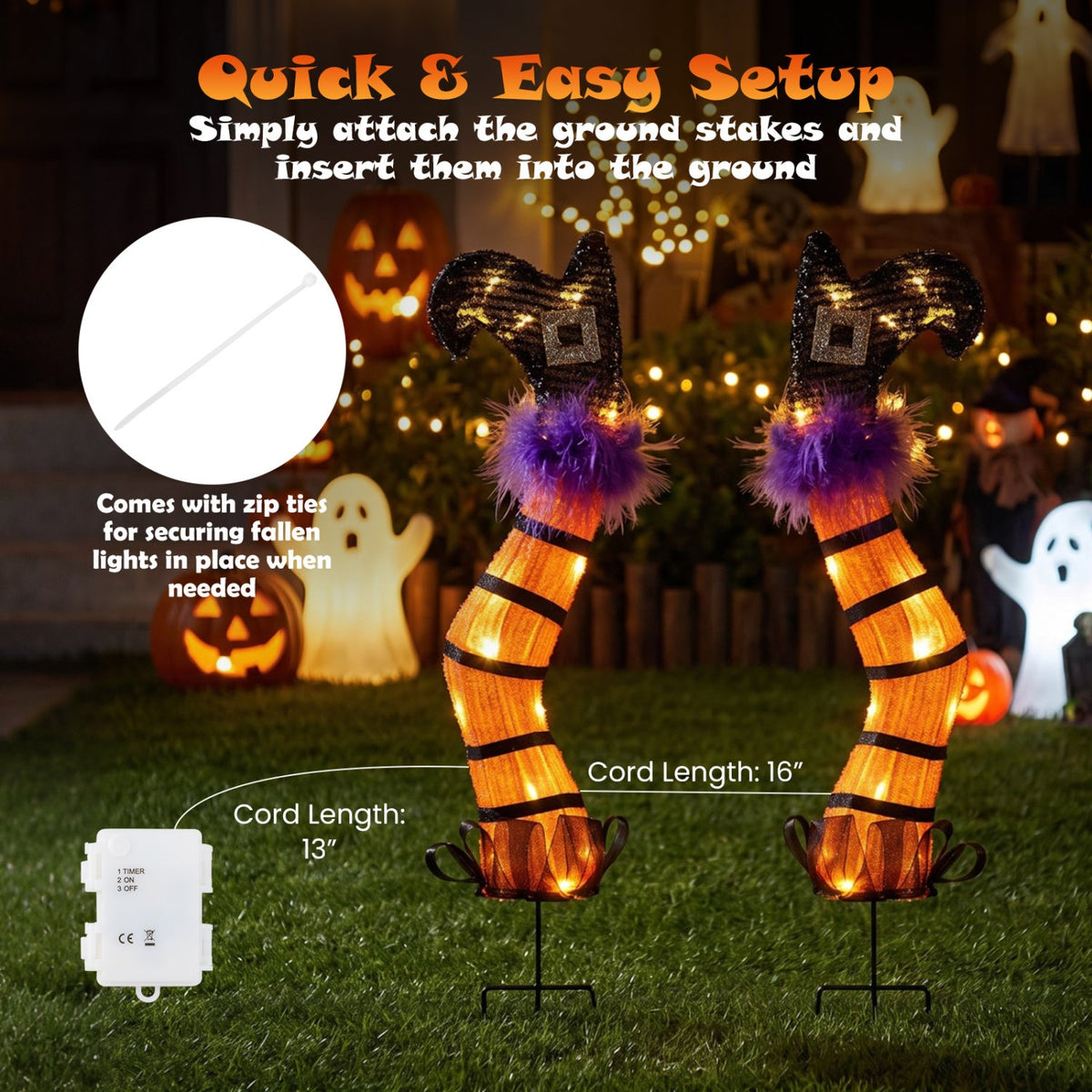 Lighted Witch Legs Halloween Decoration Set of 2 with LED Lights
