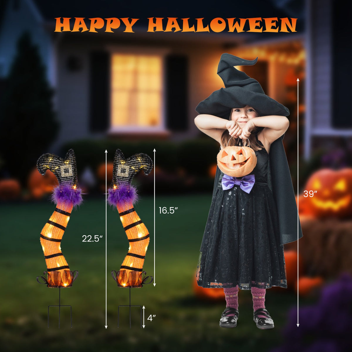 Lighted Witch Legs Halloween Decoration Set of 2 with LED Lights