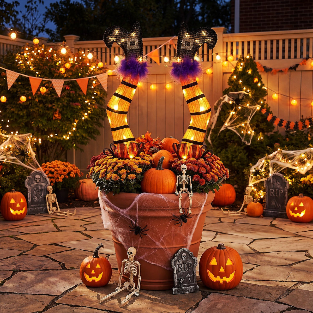 Lighted Witch Legs Halloween Decoration Set of 2 with LED Lights