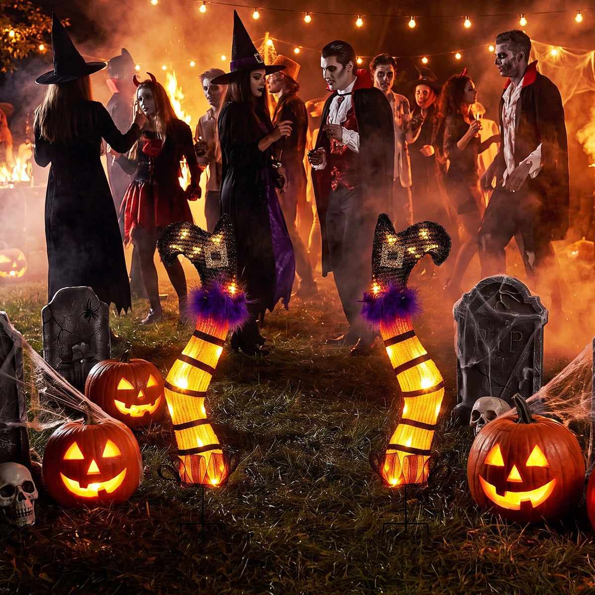 Lighted Witch Legs Halloween Decoration Set of 2 with LED Lights