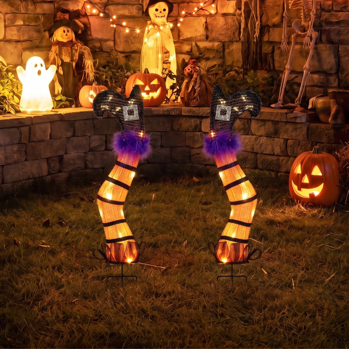 Lighted Witch Legs Halloween Decoration Set of 2 with LED Lights