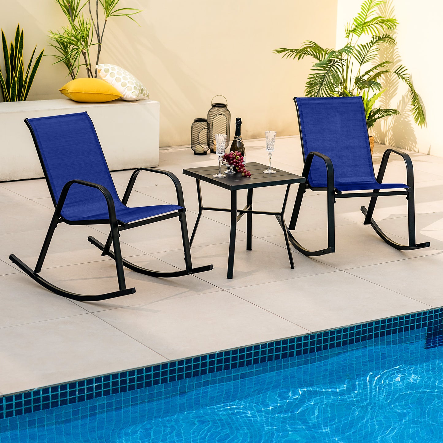 Metal Patio Rocking Chairs Set of 2 with Breathable Fabric