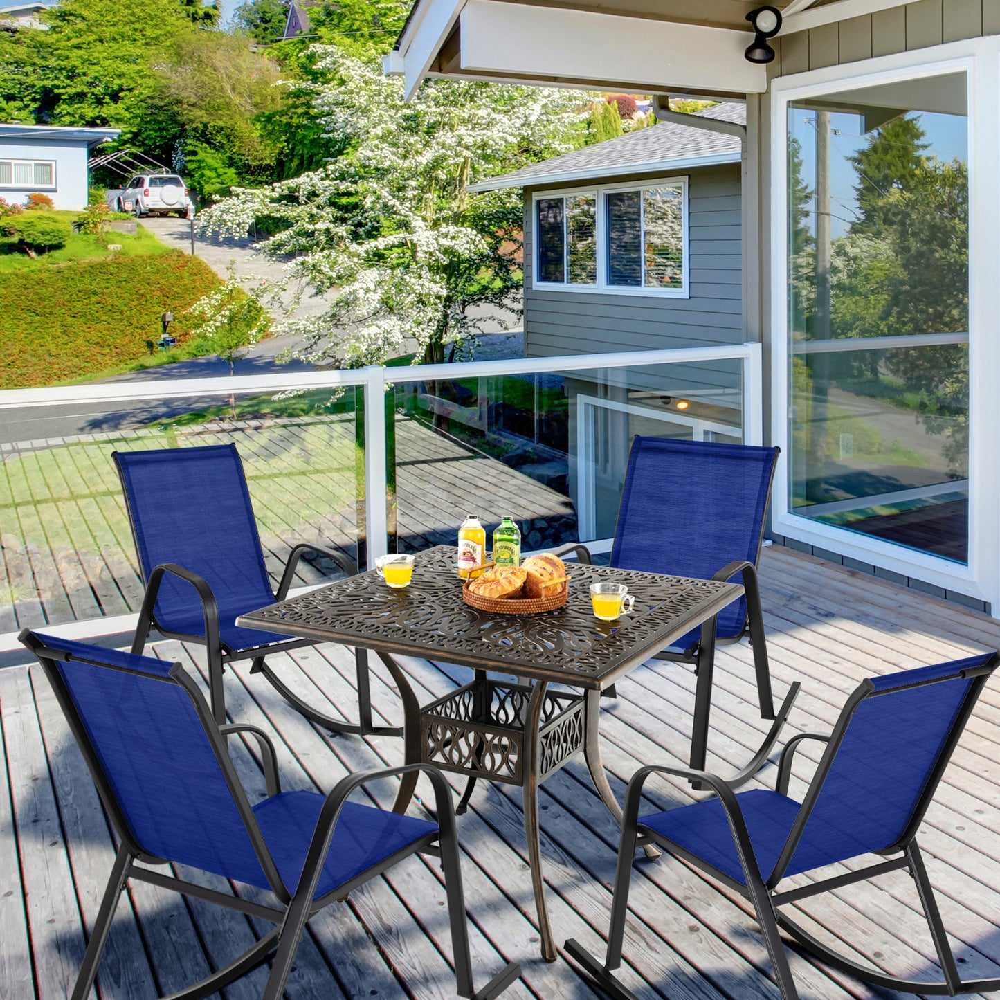 Metal Patio Rocking Chairs Set of 2 with Breathable Fabric