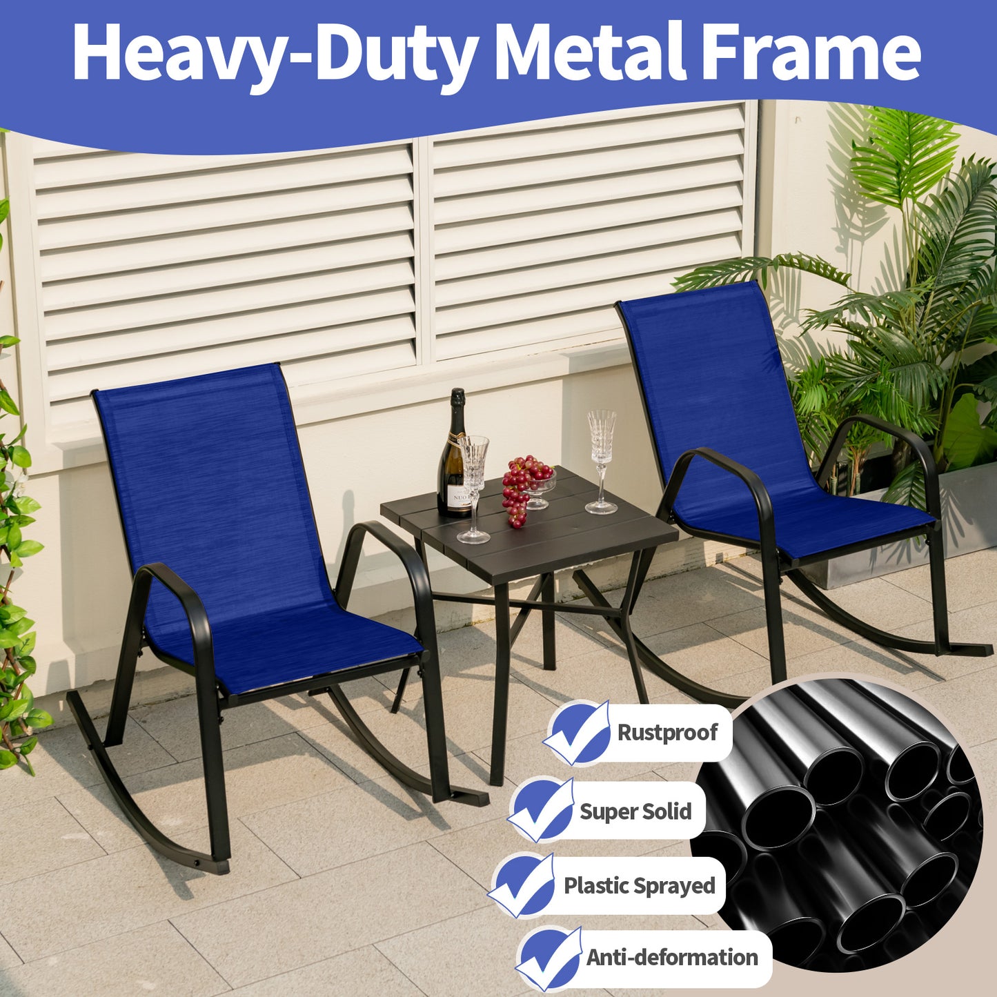 Metal Patio Rocking Chairs Set of 2 with Breathable Fabric