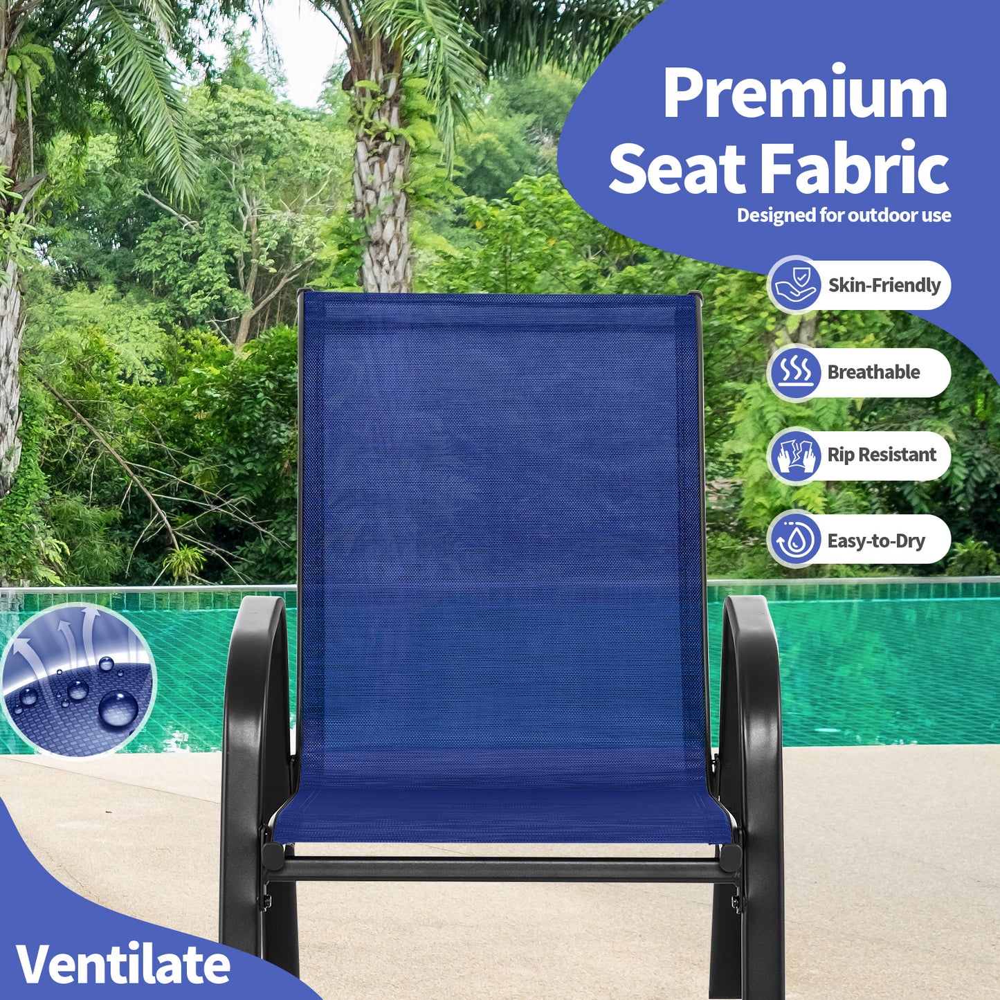 Metal Patio Rocking Chairs Set of 2 with Breathable Fabric