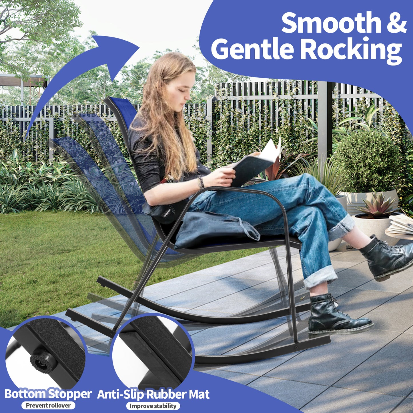 Metal Patio Rocking Chairs Set of 2 with Breathable Fabric