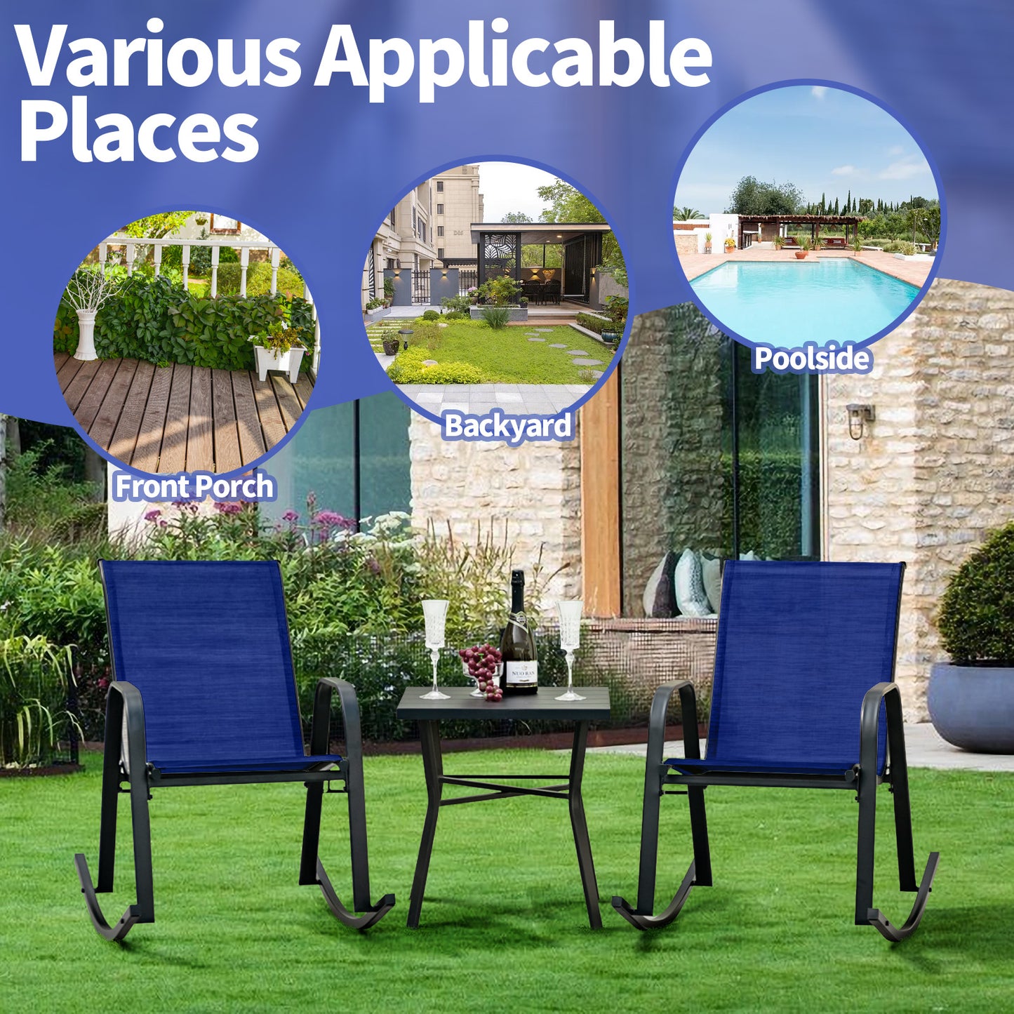 Metal Patio Rocking Chairs Set of 2 with Breathable Fabric