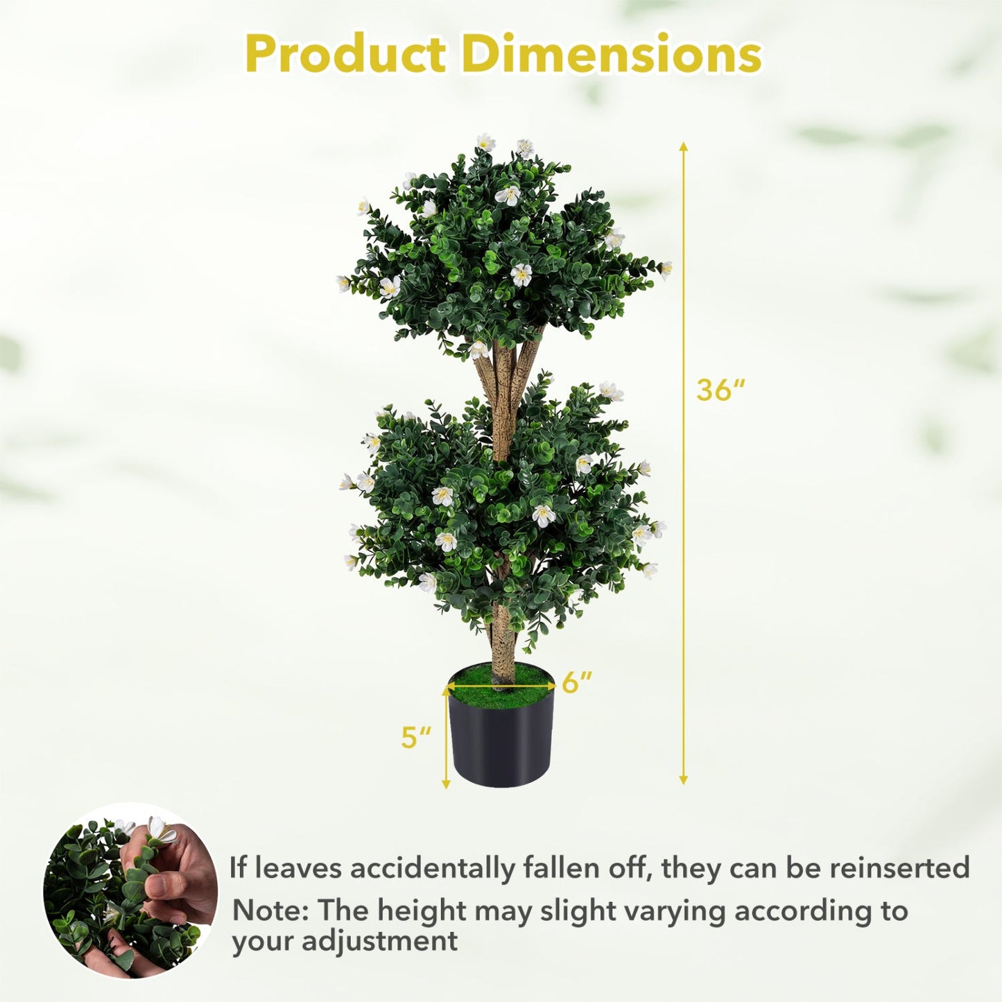 2 Pack 36" Artificial Double Ball Boxwood Topiary Tree with 41 Blossoms