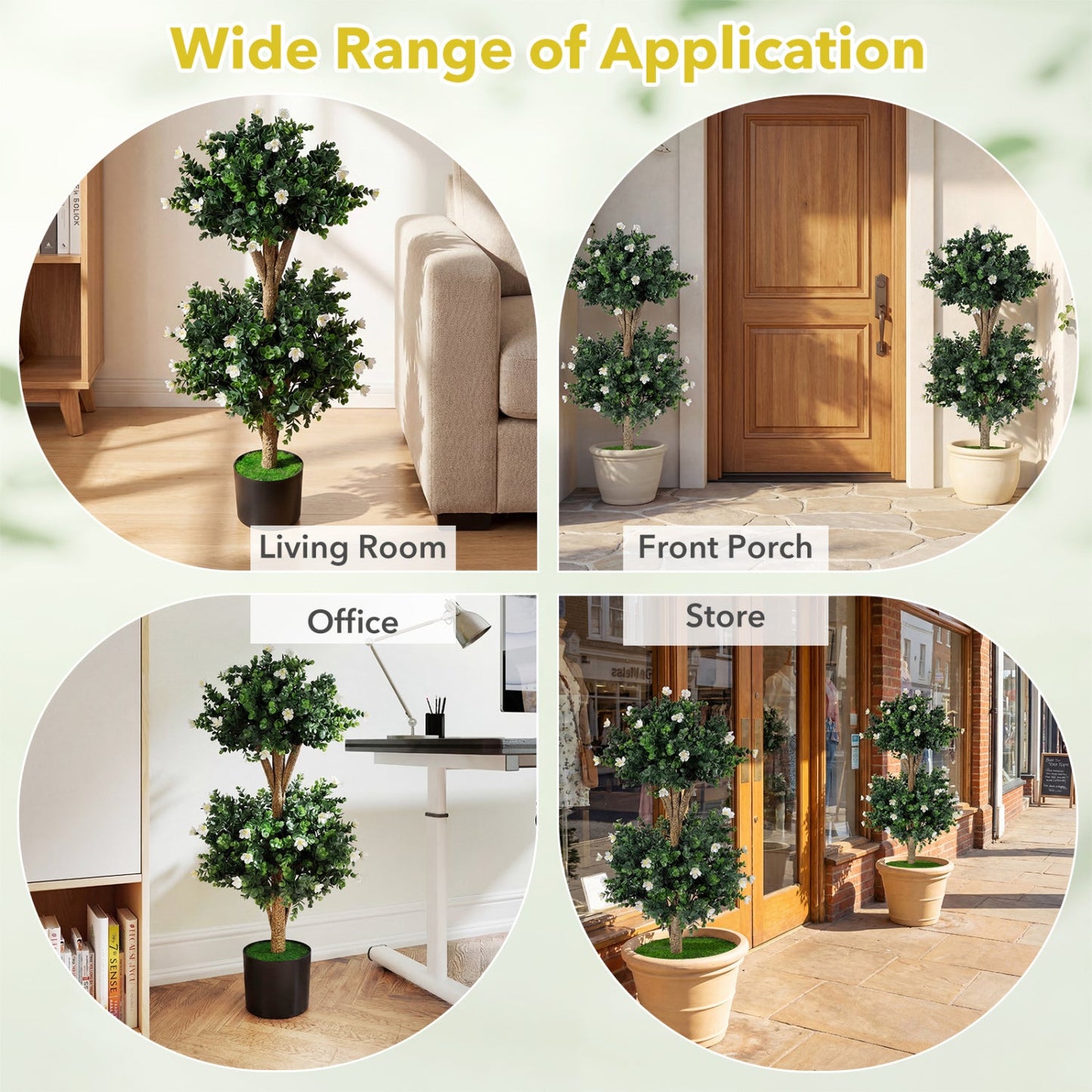2 Pack 36" Artificial Double Ball Boxwood Topiary Tree with 41 Blossoms