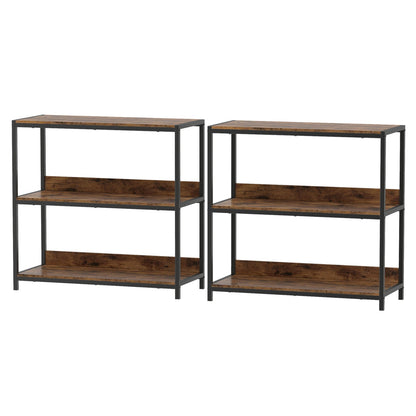 2-Pack 3-Tier Industrial Bookshelf with Metal Frame