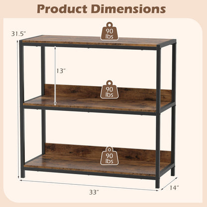2-Pack 3-Tier Industrial Bookshelf with Metal Frame