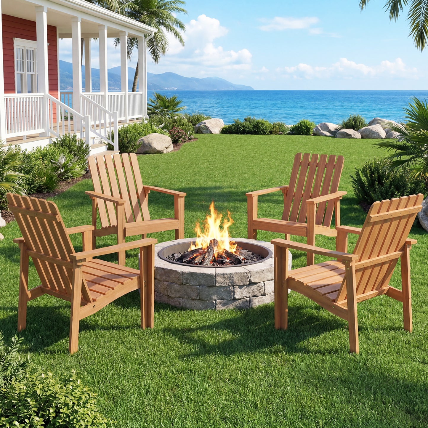 Acacia Wood Patio Dining Chair with Curved Seat (2-Pack)